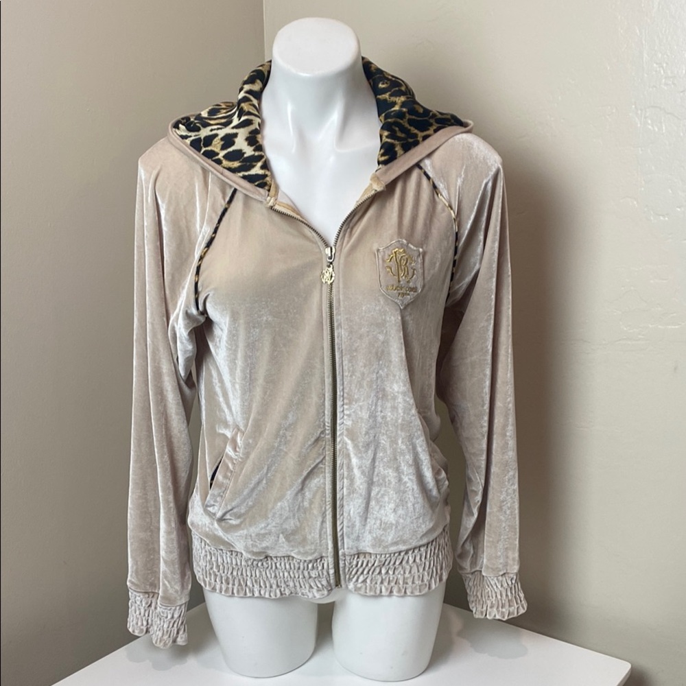 Velour Zip-Up Jacket with Leopard Print Hood